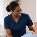 Caregiver sharing a warm moment with a senior
