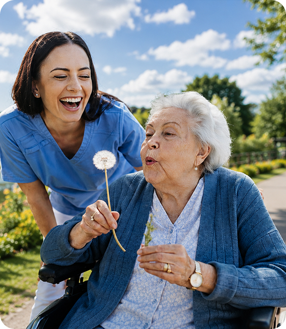 A Day After Day Home Care caregiver with a senior client